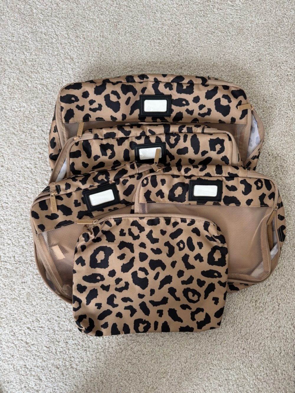 Calpak 5 piece packing cubes, cheetah, NWOT